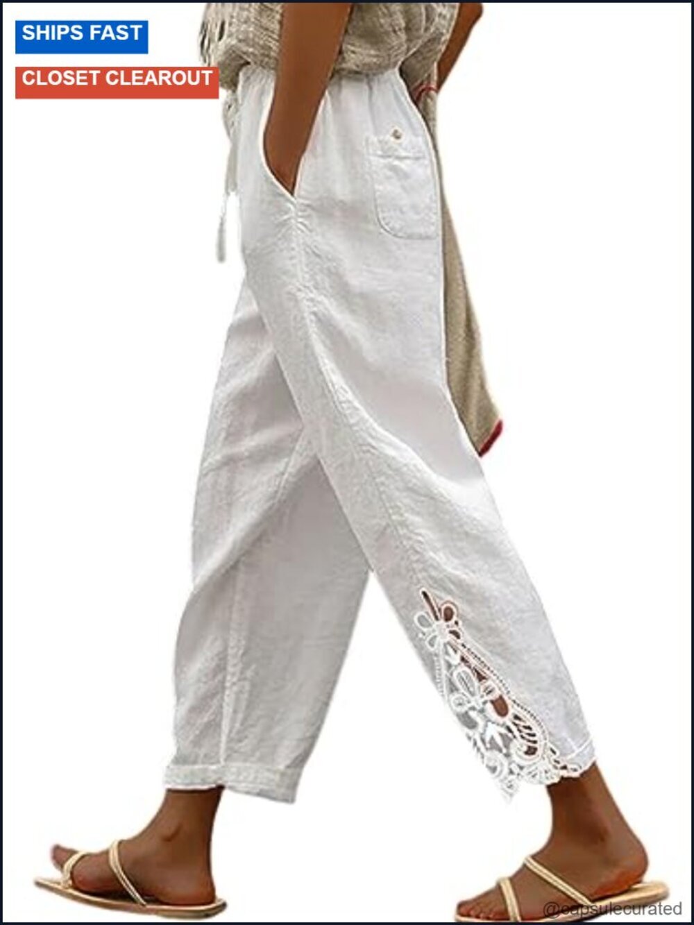 Lightweight Drawstring Elastic Waist Capri Pants with Pockets